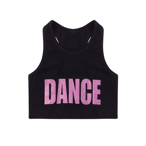 renvena Little Big Girls Glittery Dance Racerback Crop Top Sports Bras Gymnastics Ballet Athletic Tees Tank