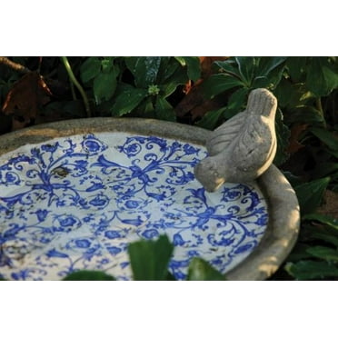 Esschert Design USA Ceramic Birdbath-Blue/White