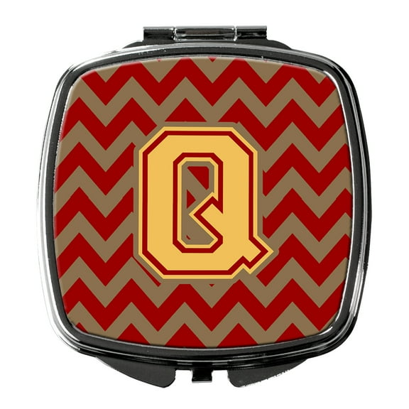 Letter Q Chevron Garnet and Gold  Compact Mirror
