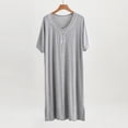 thumbnail image 2 of Miluxas Men's Modal Short Sleeve Nightshirt, V-Neck Button Detail Sleep Shirt, Ultra-Soft Loungewear Nightgown with Side Slits for Men Gray XL(XL), 2 of 5