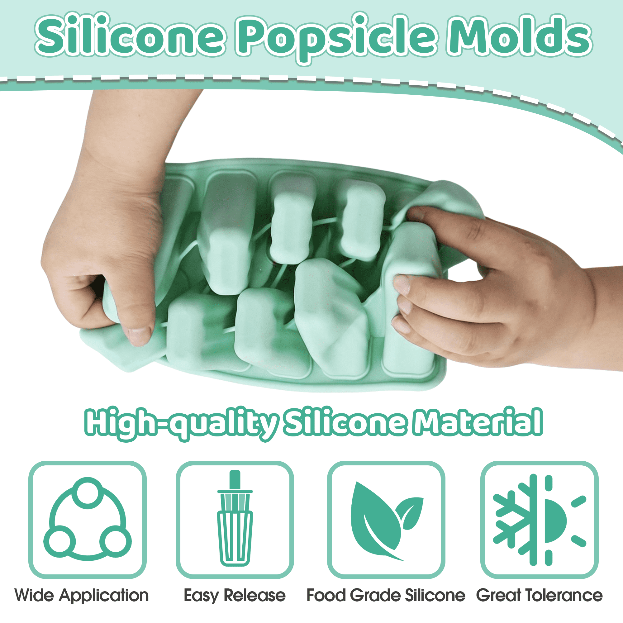 10-Cavity Silicone Popsicle Molds with Sticks, BPA-Free Reusable Ice Pop Molds, Easy Release & Dishwasher Safe Popsicle Maker for Kids Adults, Summer DIY Frozen Treat Mold