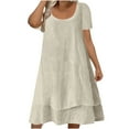 thumbnail image 2 of Elvqul Womens Dresses Short Sleeve Scoop Neck Dresses for Women Plus Size Plain Pullover Long Dresses Beige Chic, 2 of 7