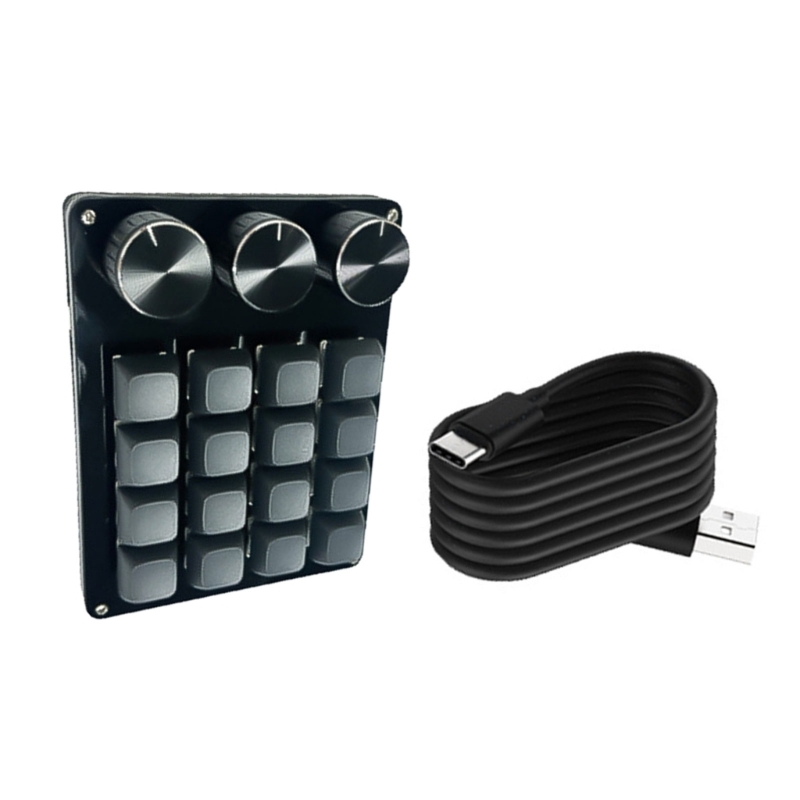 Programmable 16Key Macro Keypad with 3Customs Knobs Hot Swappable Mechanical Switches for Gaming Efficient Programming