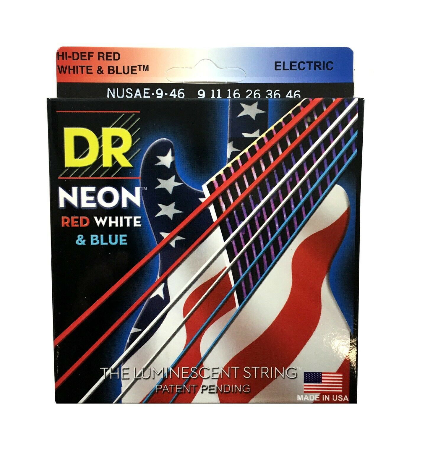 DR Strings Guitar Strings Electric Neon Red White Blue 09-46 Light and Heavy 