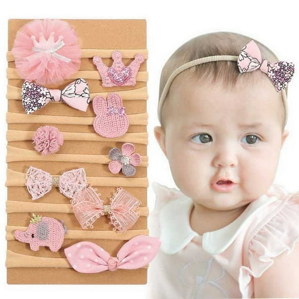 Set De 10 Diademas Tiara Adorno Para Cabello Niña Bebe Moño Dara Baby Acc0043