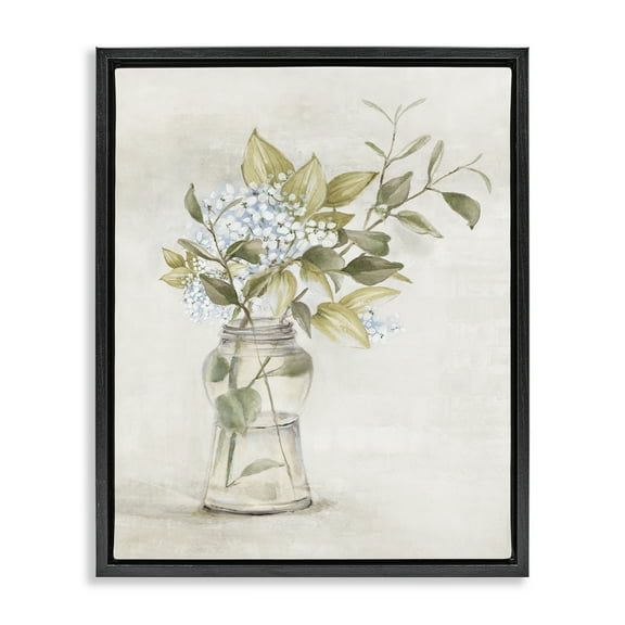 Stupell Industries Soft Cottage Blooms Vase Plants & Flowers Painting Black Floater Framed Canvas Art Print Wall Art, 17 x 21