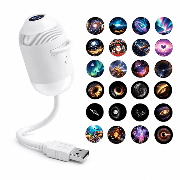 2-in-1 Galaxy Ocean HD Smart Dynamic 5D Holographic Night Light Projector, Plug and Play, USB Portable, Adjustable Brightness, 360° Rotating Design, with 24Pcs Star Starry Sky Mini Projector