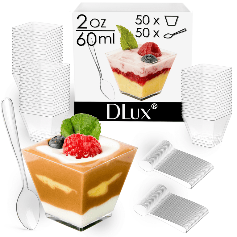 Lot De 50 Verres à Dessert Transparents 500ml - Avec Couvercles Et Cuillères - Réutilisables