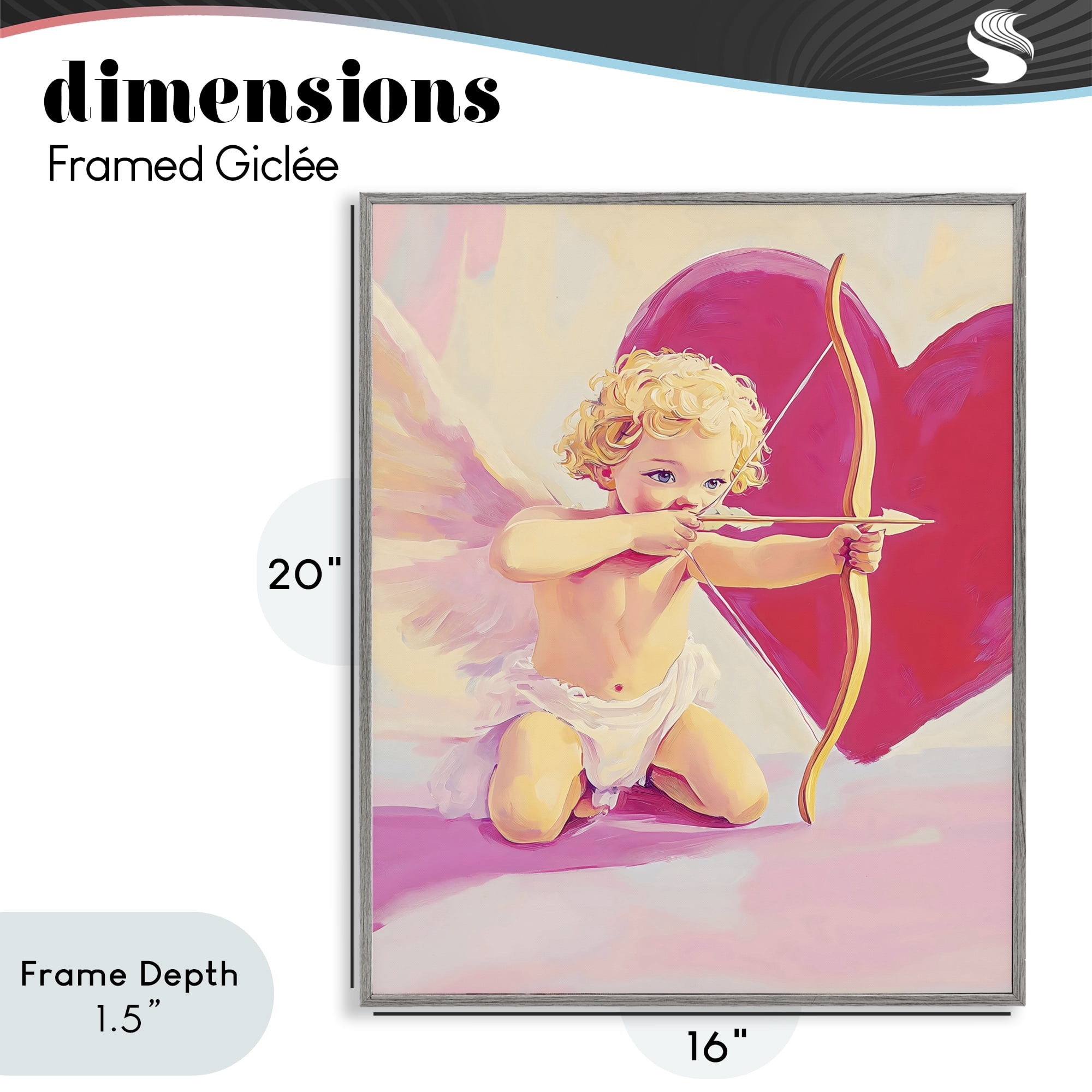 Stupell Industries Cupid Shooting Arrow with Heart Gray Framed Giclee Art, design by The Prints Vibe