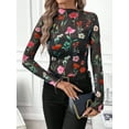 thumbnail image 5 of Womens Lace Mesh Long Sleeve Top Sheer See Through Tops Mock Neck Shirts Party Club Night Blouses Flower S, 5 of 8