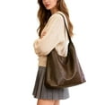 thumbnail image 5 of Gustave PU Leather Tote Bag for Women Slouchy Hobo Shoulder Bag Soft Large Capacity 2Pcs Tote Handbag Purse for Travel Work - Brown, 5 of 8