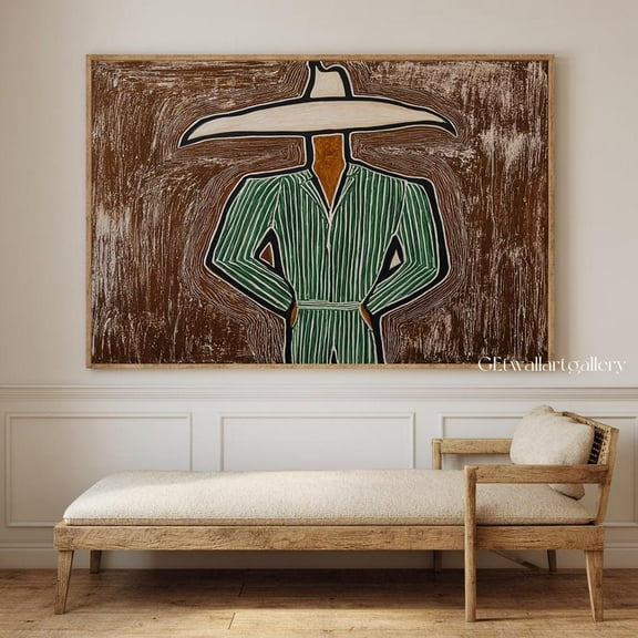 Luvia Abstract Western Cowboy Poster Vintage Portrait Wall Art Brown Wabi-Sabi Style Home Decoration, 8x12 UNFRAMED