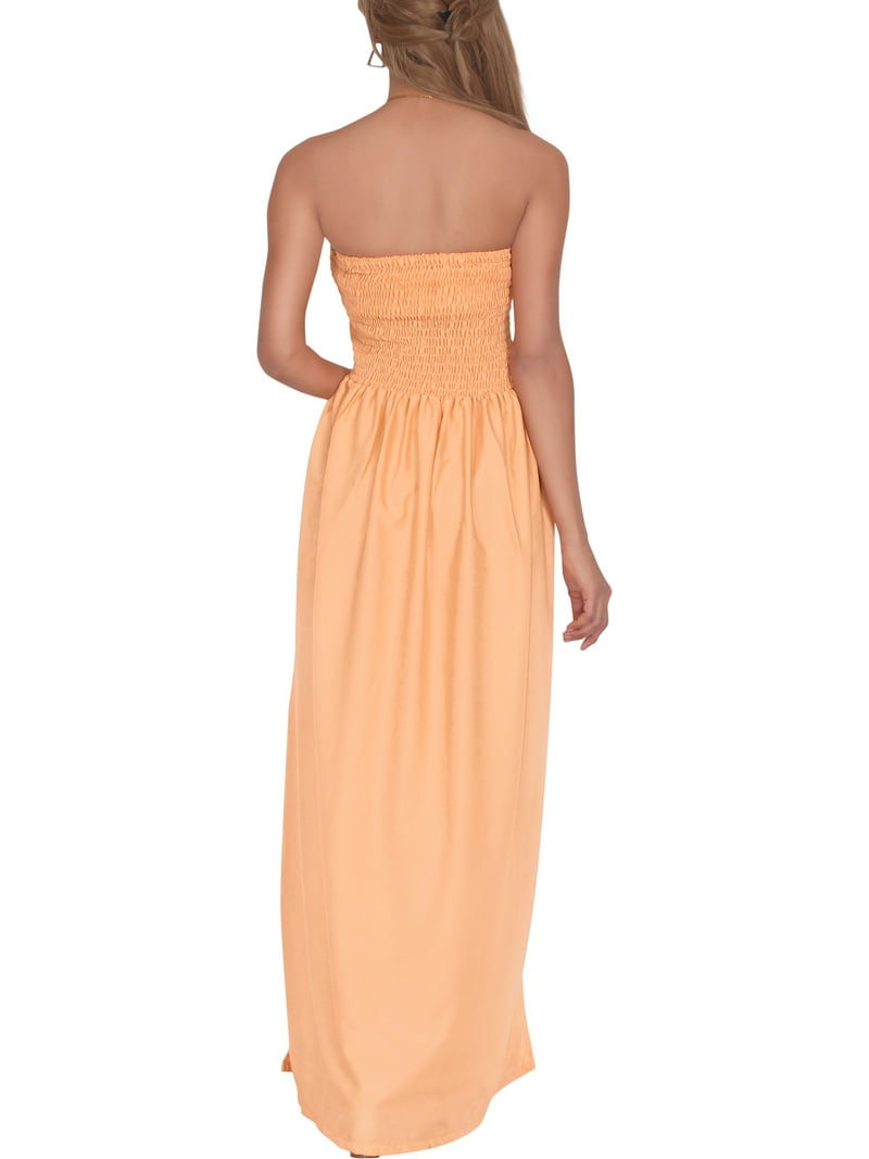 HAPPY BAY Women's Solid Smocked Top Maxi Evening Slit Dress Casual  Strapless Tube Dresses for Women One Size Peach, Solid - Walmart.com