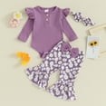 thumbnail image 2 of Bagilaanoe 3pcs Newborn Baby Girl Pants Set Long Sleeve Romper Tops + Flower Print Flare Trousers + Headband 3M 6M 9M 12M 18M Infant Casual Clothes, 2 of 7