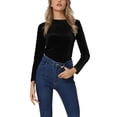 thumbnail image 1 of INSPIRE CHIC Blouse en Velours Extensible à Manches Longues à Col Rond Décontractée pour Femme G Noir, 1 of 6