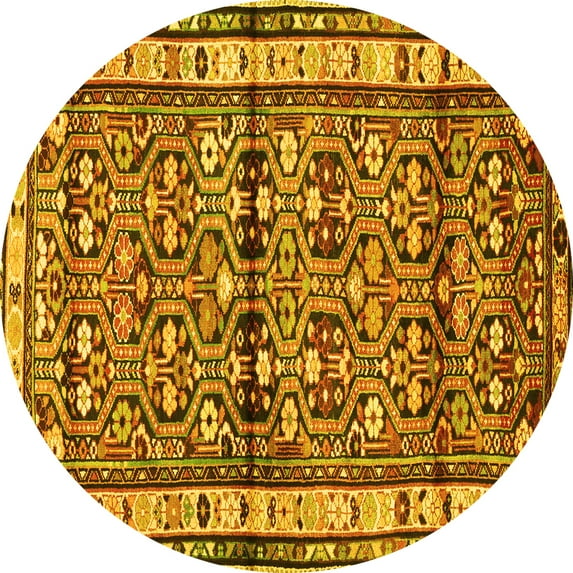 Ahgly Company Machine Washable Indoor Round Persian Yellow Traditional Area Rugs, 5' Round