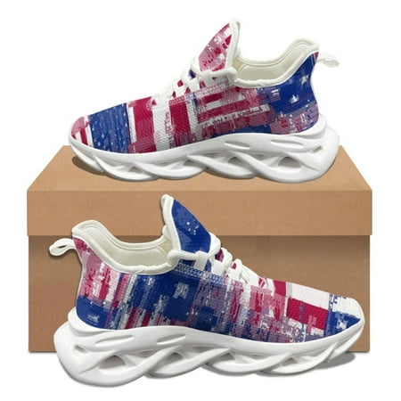 

4th of July Art Design Casual Sneakers for Women Summer New Vulcanized Sole Non-slip Running Shoes Men Lace Up Basketball Shoes