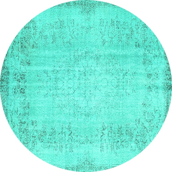 Ahgly Company Indoor Round Abstract Turquoise Blue Contemporary Area Rugs, 6' Round