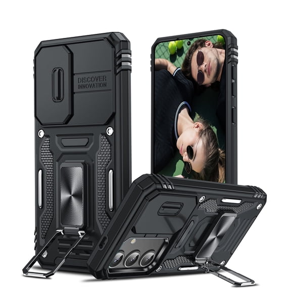 LeYi for Samsung Galaxy S24 Plus Case, Slide Camera Cover Protection,Military Grade Shockproof,Black