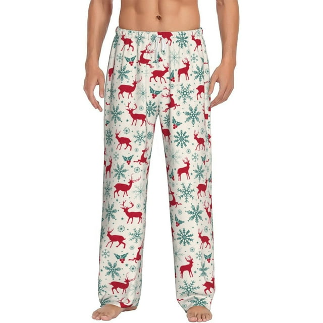 Kdxio Vintage Christmas Reindeer Pattern Men's Pajama Pants, Elastic Waist with Drawstring and Pockets, Comfortable Loungewear-Large