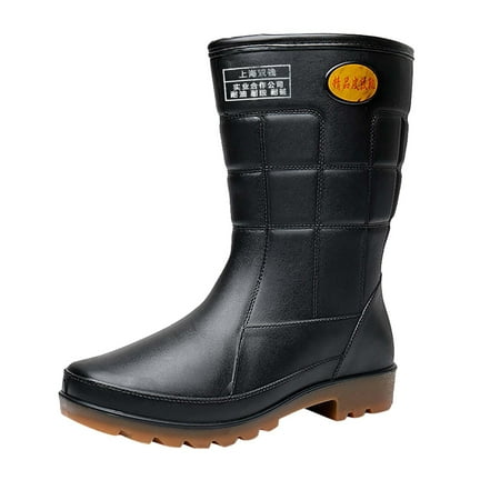 

Puawkoer Men Mid Calf Rain Boots Waterproof Slip Black Adult Outdoor Work Rubber Boots