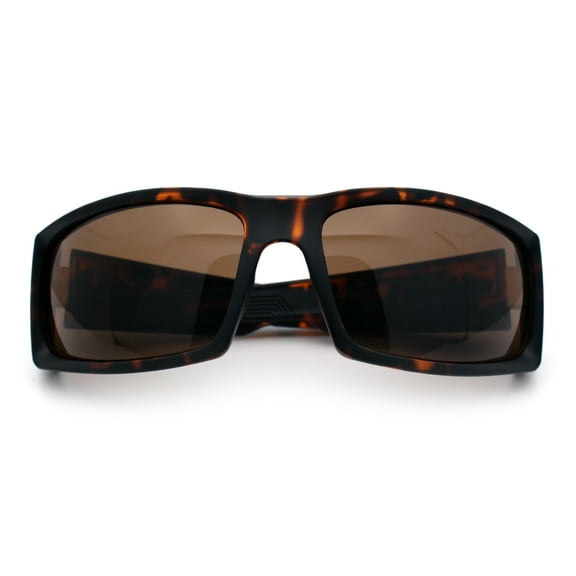 Classic Winged Skull 90s Wrap Around Sport Biker Plastic Rectangular Sunglasses Matte Tortoise - Brown