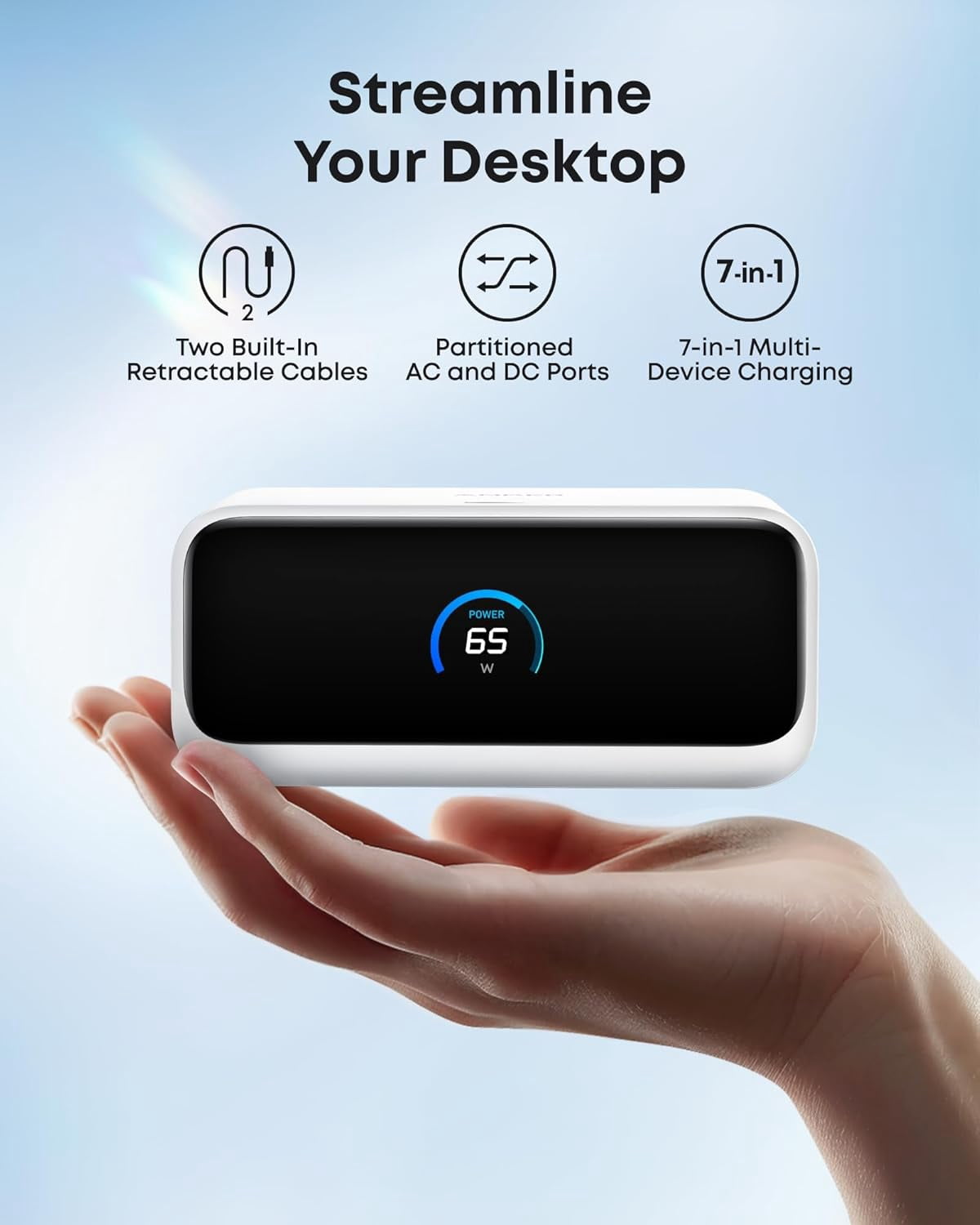Anker Nano Charging Station, 7-in-1 USB-C Power Strip, 2.3 ft Anker InstaCord Retractable Cable