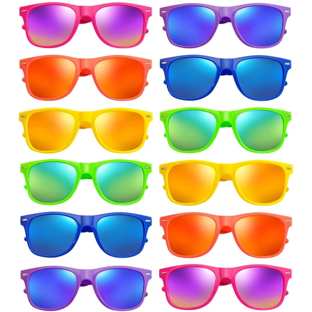 Gafas de Sol SUNOVELTIES Retro con Lentes Espejadas de Color Neón - Paquete de 12