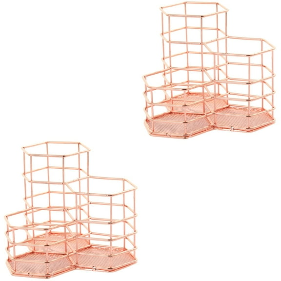 Set of 2 Desk Pen Holders Organizer Storage Desktop Accessories Work Office Desks Rose Gold