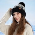 thumbnail image 2 of HomeDM Unisex Slouchy Beanie Hat with Faux Fur Pom Stripe Winter Warm Knit Hats Men and Women Soft Beanie Cap Outdoor Black, 2 of 4