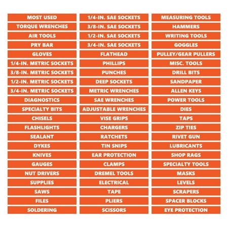 

Toolbox Organizational Magnetic Labels Ultimate Set by DCM Solutions (Burnt Orange 0.5 H x 4.5 W)