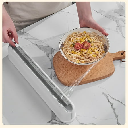 

Dpityserensio Magnetic Plastic Wrap Dispenser with Slide Cutter Refillable Tin Aluminum Foil Dispenser Reusable Sturdy ABS Cling Film Food Wrap Cutter Clearance