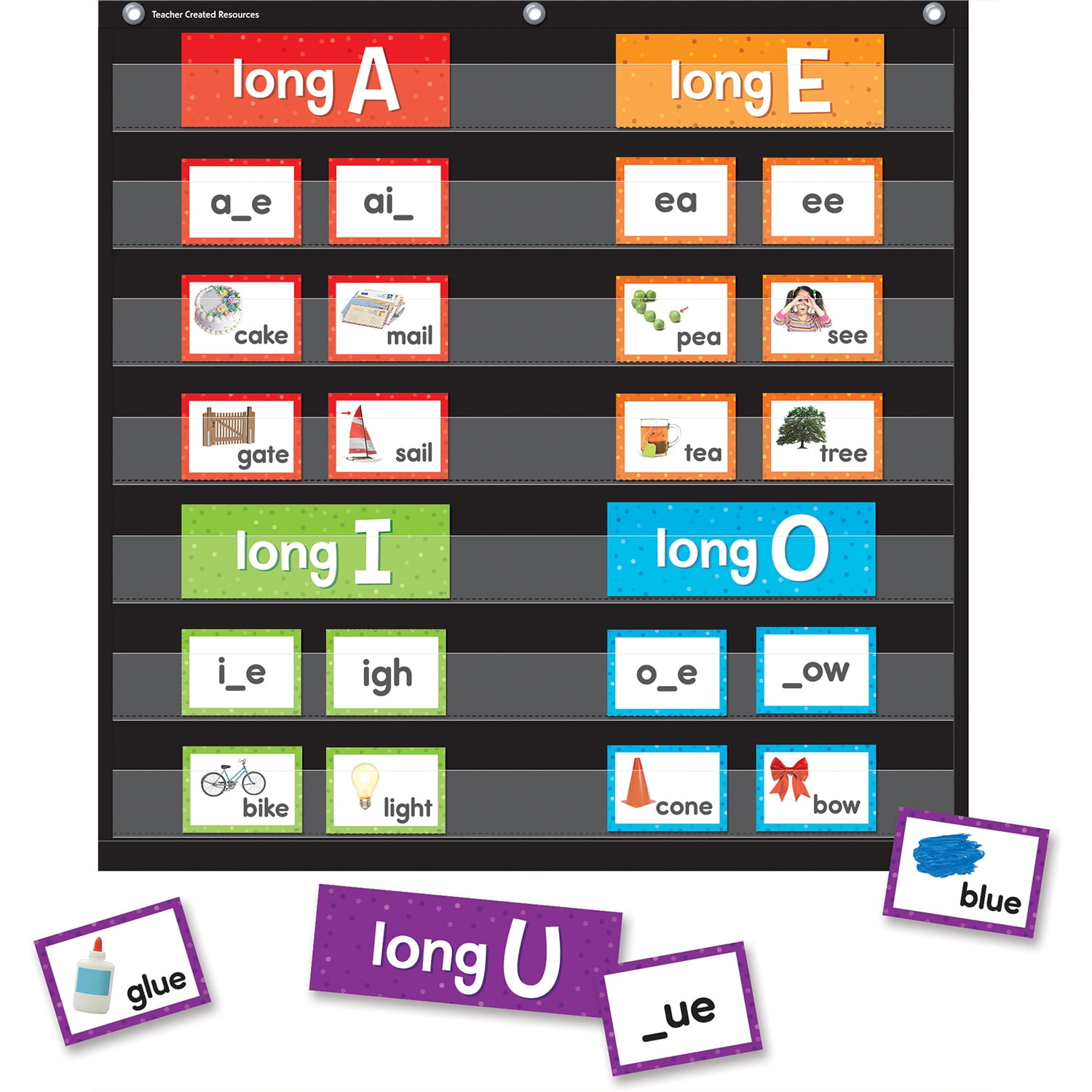 Teacher Created Resources Long Vowels Pocket Chart Cards, 205 Pieces Per Pack, 2 Packs