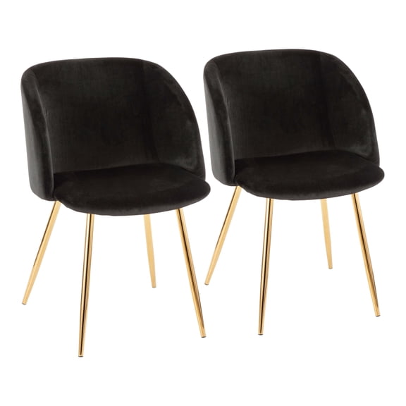 Contemporary Chair In Gold Metal And Black Velvet - Set Of 2