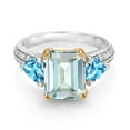 thumbnail image 2 of Gem Stone King 925 Sterling Silver and 10k Yellow Gold Sky Blue Simulated Aquamarine and Swiss Blue Topaz 3 Stone Engagement Ring for Women (4.45 Cttw, Octagon Cut 10X8MM, Size 5), 2 of 4