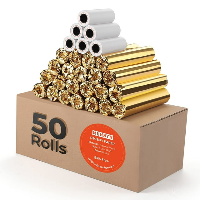 MUNBYN Papier Thermique pour Reçus 3 1/8 x 19,6 Pi, 50 Rouleaux de Papier pour Reçus pour Star Micronics TSP100 TSP143 Epson Imprimante de Reçus 80 mm Carrée POS Régis