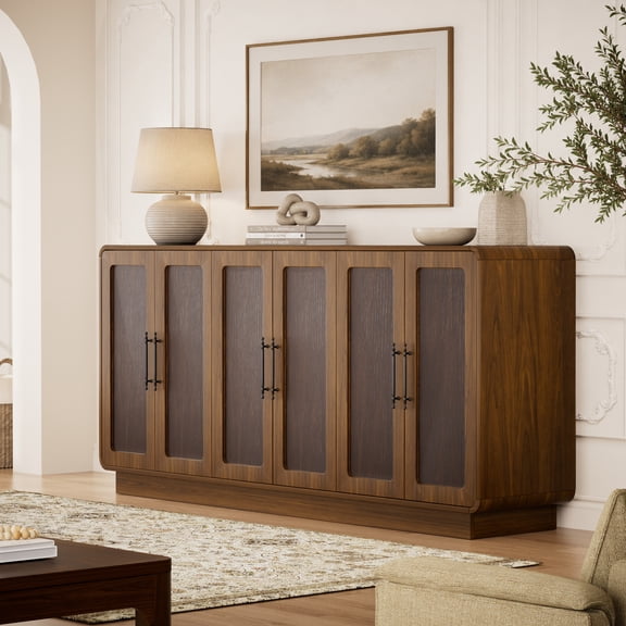 66" Sideboard Cabinet, 4-Door Storage Cabinet with Adjustable Shelves, Modern Accent Credenza, Buffet Cabinet, TV Stand for Living Room & Kitchen