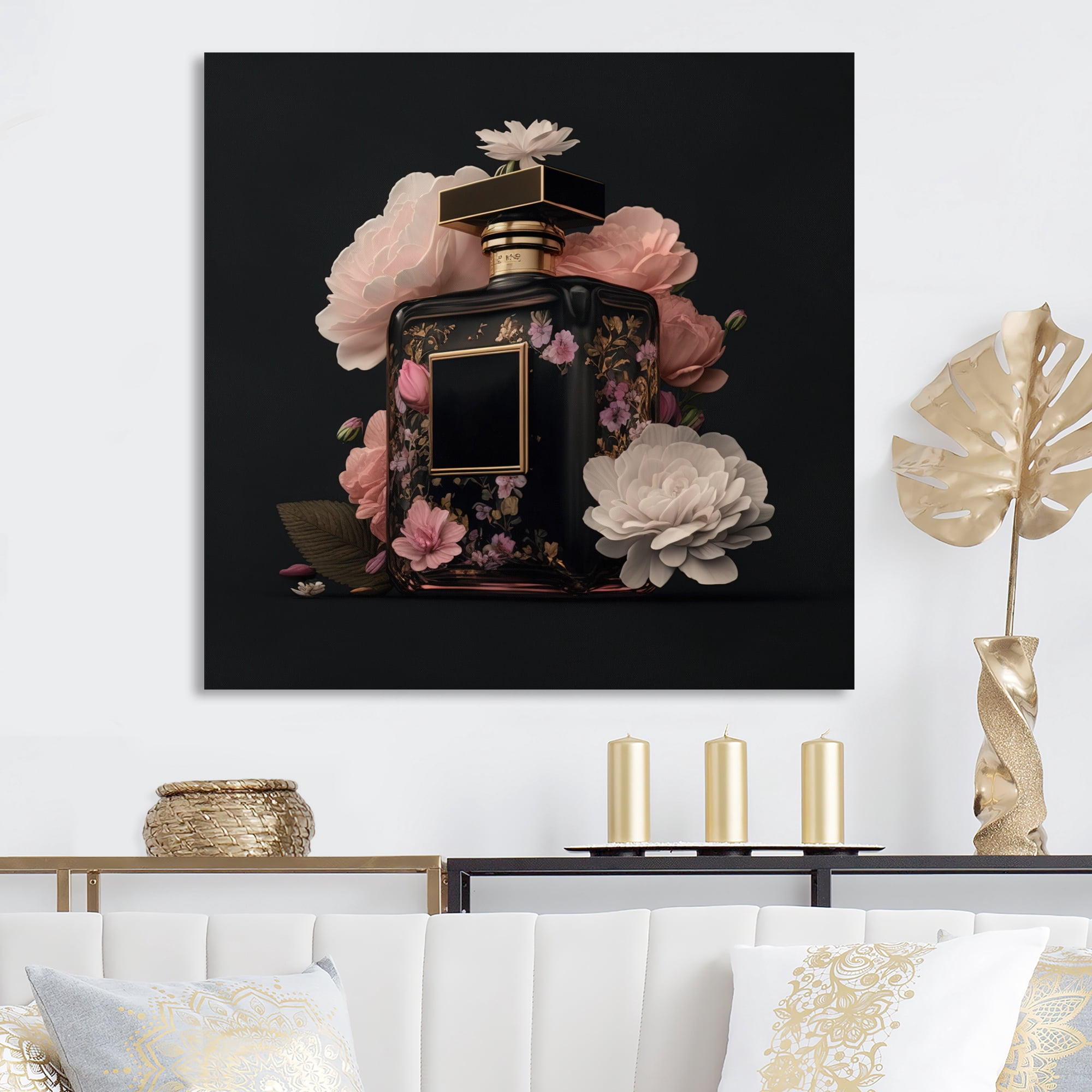 Designart Elegant Floral Perfume Bottle II Canvas Wall Art
