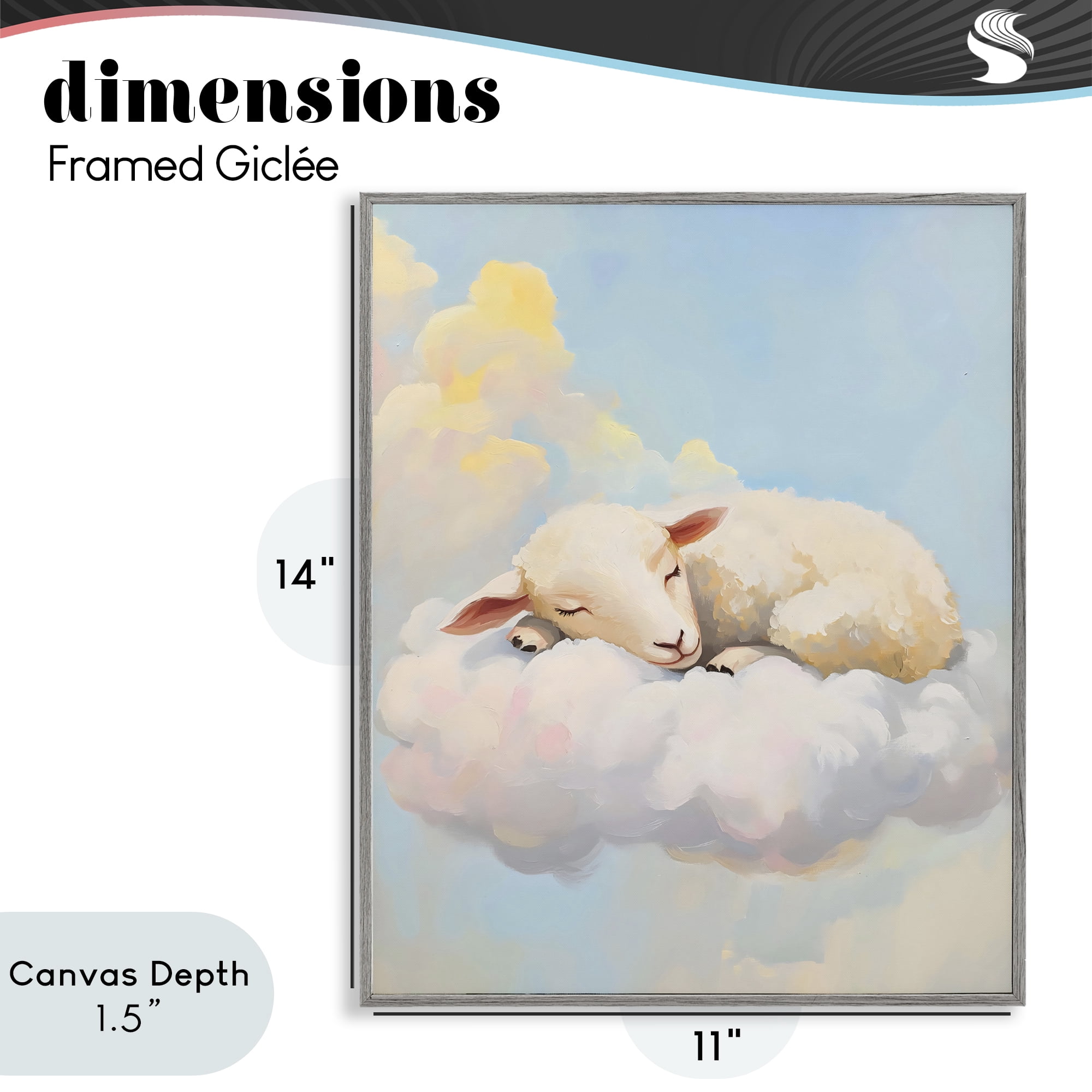 Stupell Industries Sleeping Sheep on a Cloud Gray Framed Giclee Art, design by The Prints Vibe