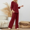 thumbnail image 3 of Women 2 Piece Lounge Sets Casual Ribbed Knit Long Sleeve Shirts Top Pants Loungewear Fall Outfits with Pockets, 3 of 6
