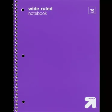 Wide Ruled 1 Subject Flexible Plastic Cover Spiral Notebook