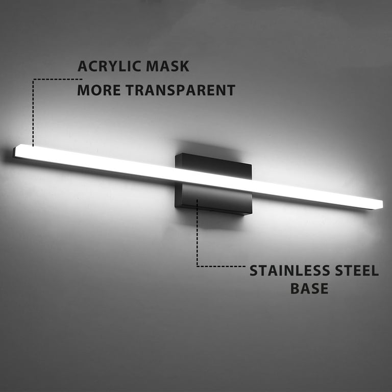Temgin LED Bathroom Vanity Light 36inch 20W 6000K Mirror Vanity Lighting Fixtures Modern Over Mirror Wall Light Indoor Wall Lamp Black Cool White Orre