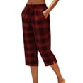 thumbnail image 3 of Women's Cotton Polyester Wide Leg Capri Pants, Mid Waisted Elastic Waist Straight Tube Casual, Pockets with Drawstring Relaxed Fit, Office Beach Travel Summer, Cropped Pants, 3 of 8