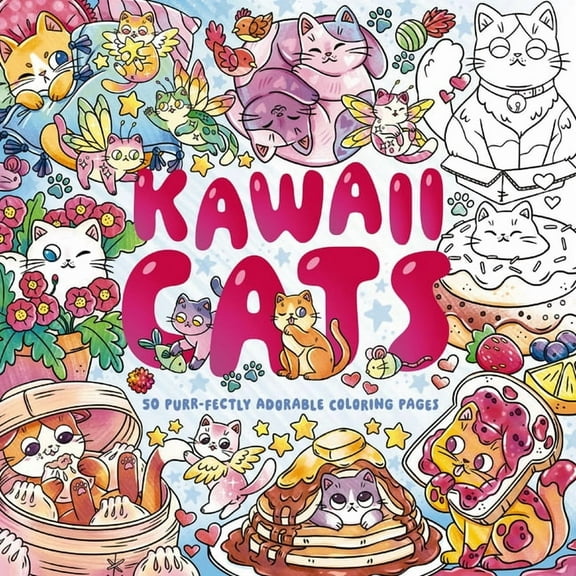 Kawaii Cats: 50 Purr-Fectly Adorable Coloring Pages (Paperback)