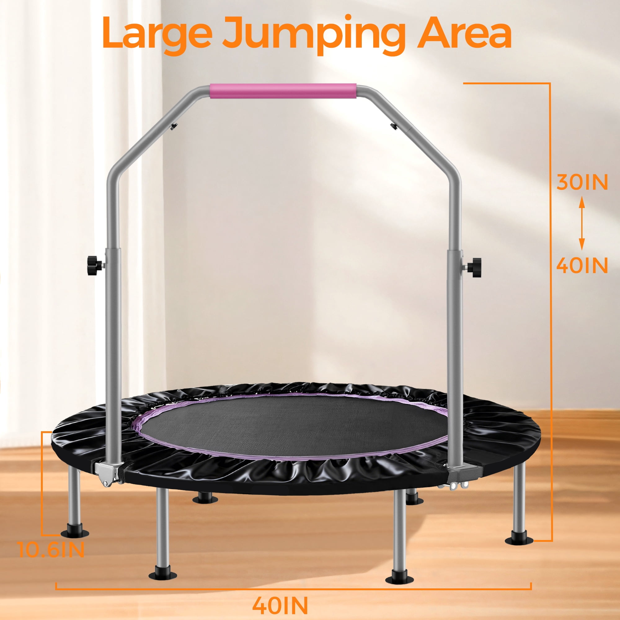 Tomile 40" Rebounder Trampoline, 440lbs Portable Fitness Bouncer with Loop Belt, Adjustable Handle, Suitable for Adults Exercise