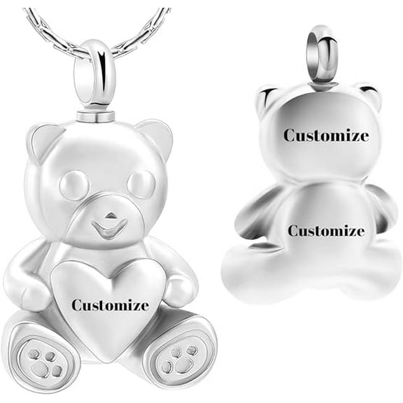Teddy Bear Cremation Urn Nekclaces Ashes Jewelry for Men Women Heart Memorial Urn Keepsake Human Pets Ashes Urn Pendant Gift for Women Men