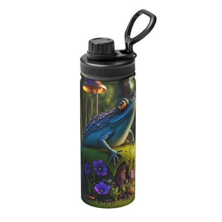 

Uemuo Cute Blue Frog 18OZ Insulated Kettle Sports Water Bottle Stainless Steel Kettle Vacuum Insulated Flask Flip Lid Travel Mug
