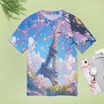 thumbnail image 4 of Blossoming Paris Eiffel Tower Women's Short Sleeve T-Shirt Crew Neck Casual Summer Trendy Loose Fit Tops, 4 of 6