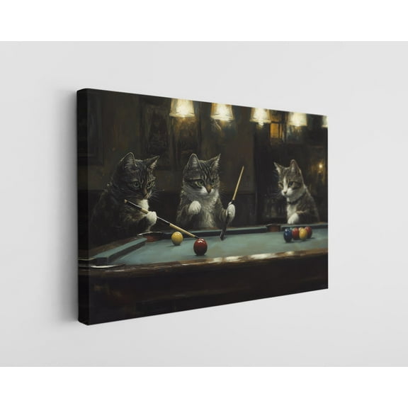 Cats Playing Billiards Canvas Wall Art - High-Quality Humorous Print - Handcrafted Whimsical Decor - Stylish Wall Art - Gift for Cat Lovers