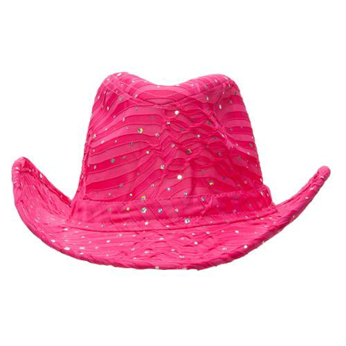 Glitter Sequin Trim Cowboy Hat Hot Pink One Size